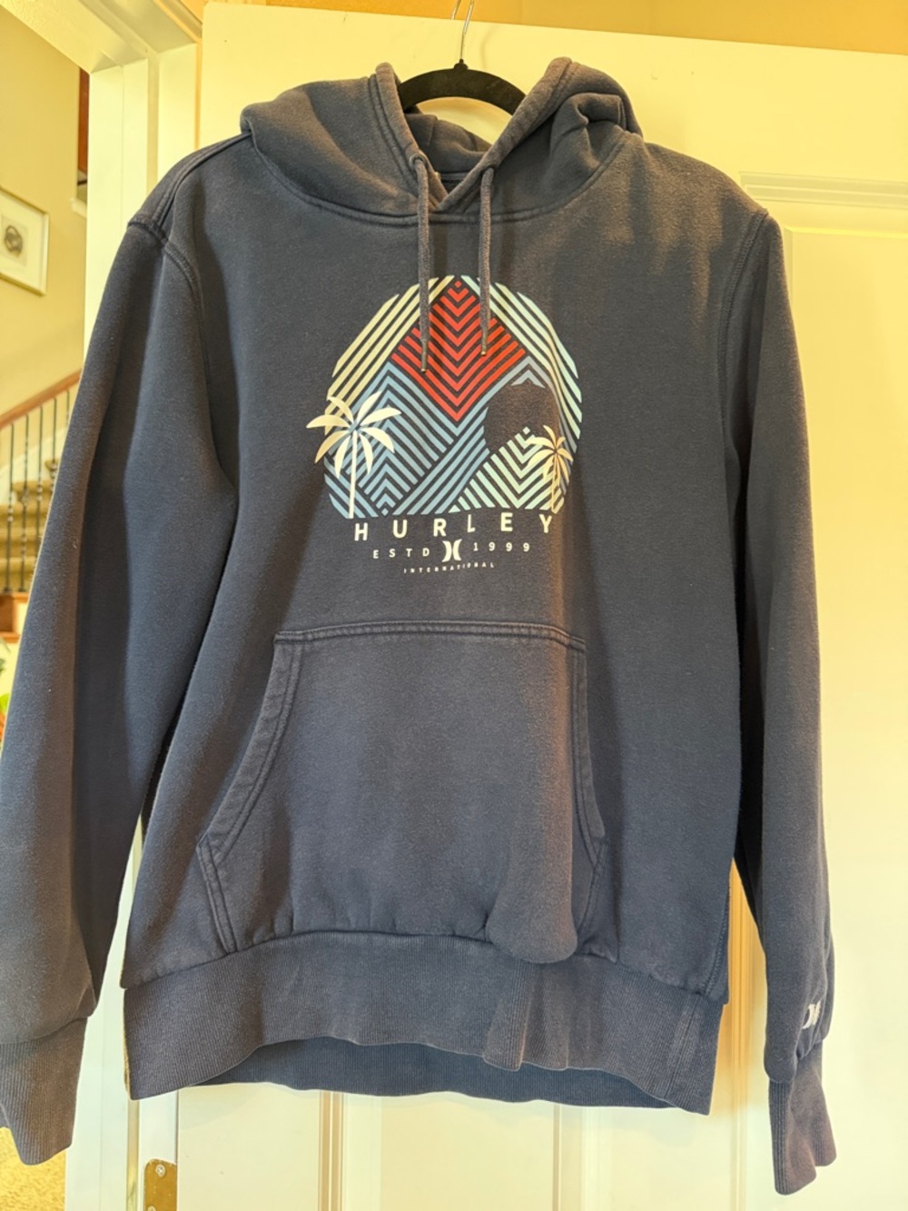 Hurley Navy Pullover Hoodie with Multicolor Geometric Logo